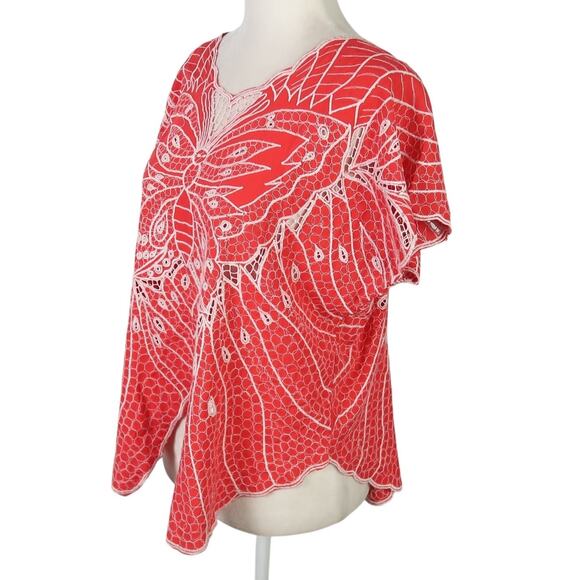 Vintage Y2K Positive Vibes red and white butterfly embroidered top S - Picture 3 of 7